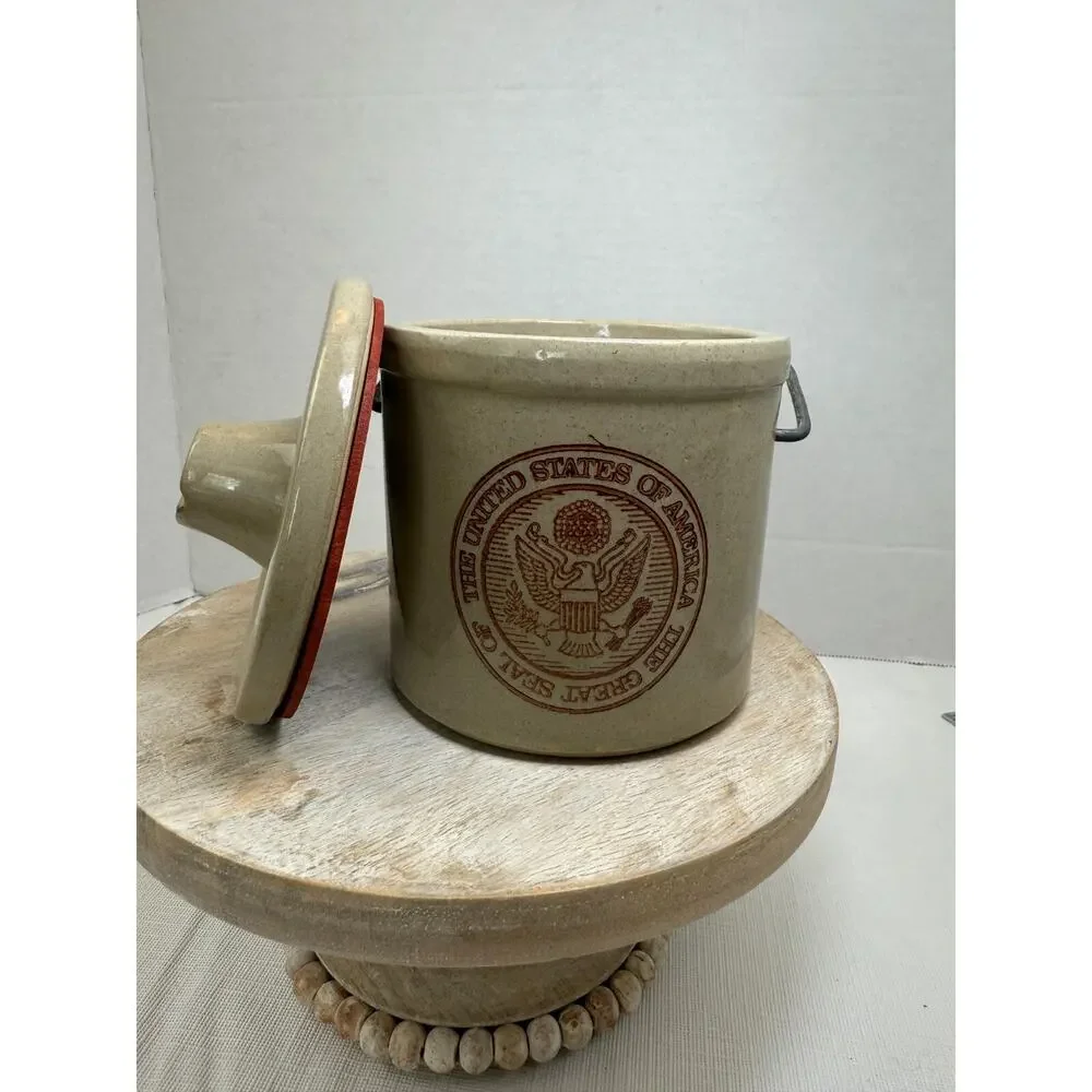 Stoneware Butter Cheese Crock The Great Seal the United States America VTG *READ
